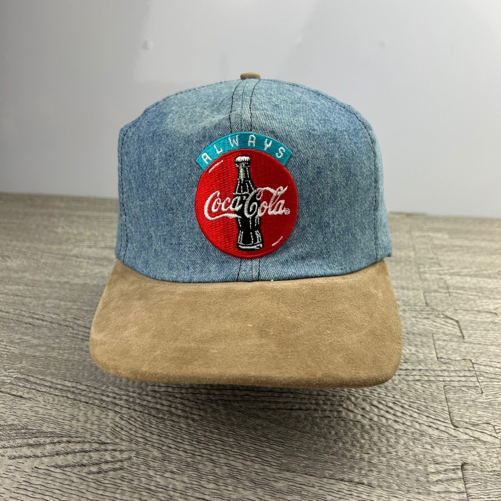 Vintage 90s Coca Cola Hat Cap Snap Back Adjustable Blue Denim Promo Adult USA